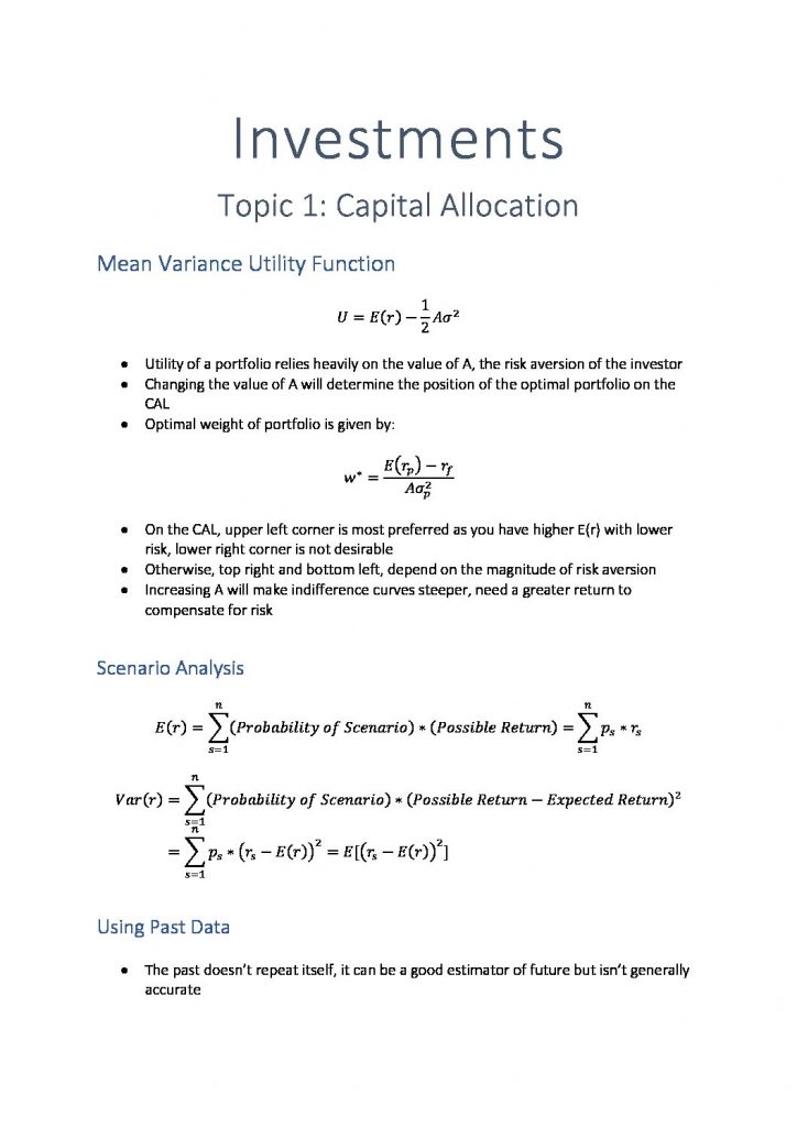 Investments (FNCE30001) Complete HD Notes