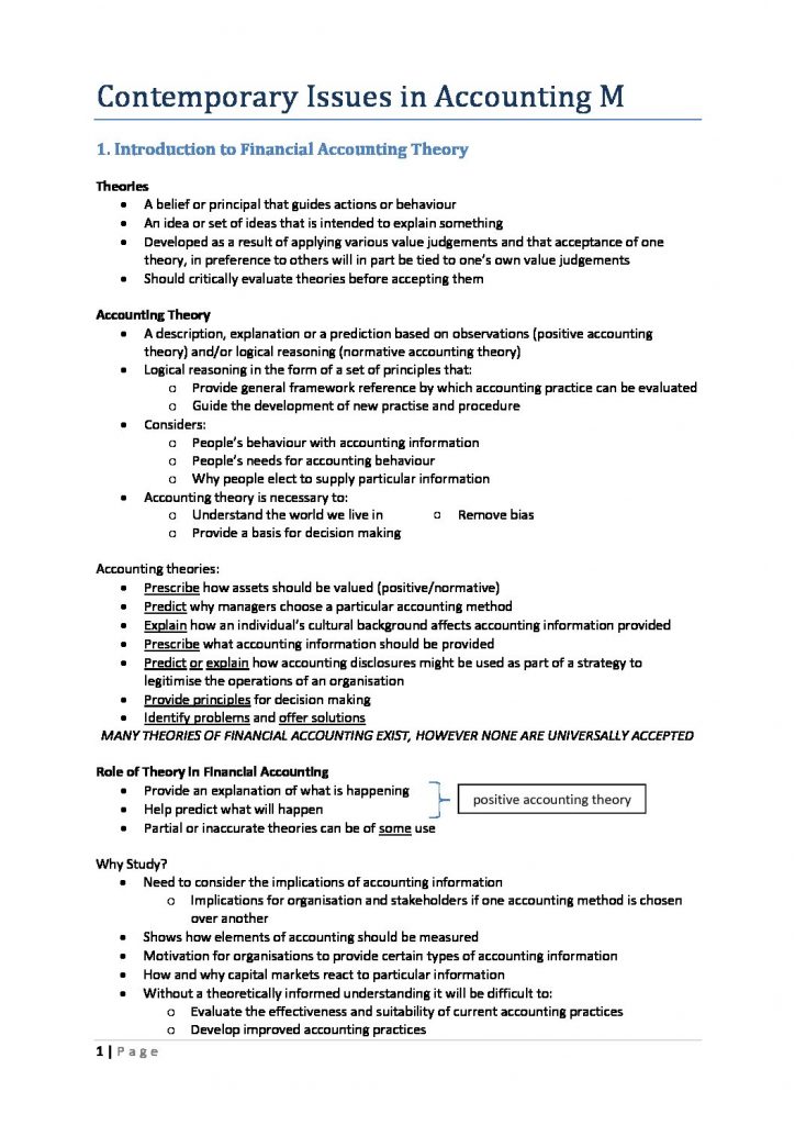 ACCT 5015: Contemporary Issues in Accounting M revision notes