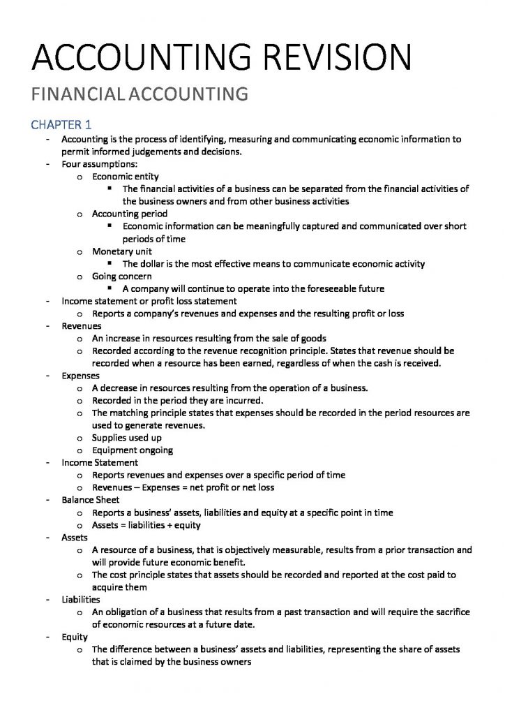 ACCTING 1002 – Introductory Accounting exam notes
