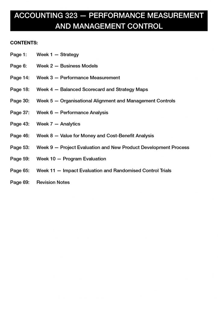 Accounting ACCTG 323 – Performance Measurement and Evaluation notes