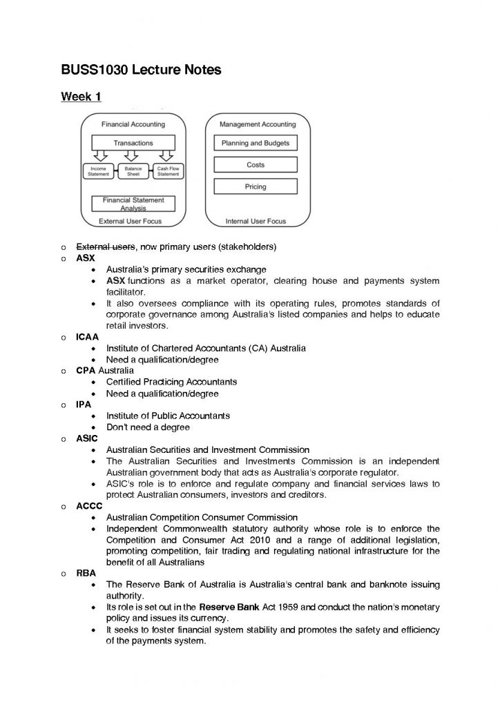 Accounting, Business and Society – BUSS1030 Notes