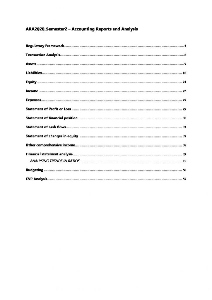Accounting Reports and Analysis – ARA (ACCT10001) exam notes