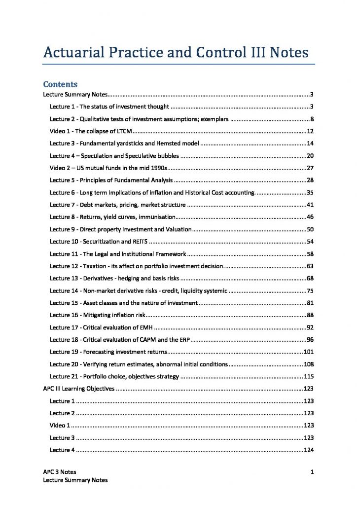 Actuarial Practice and Control 3 (ACTL40009 & ACTL90009) lecture + exam notes