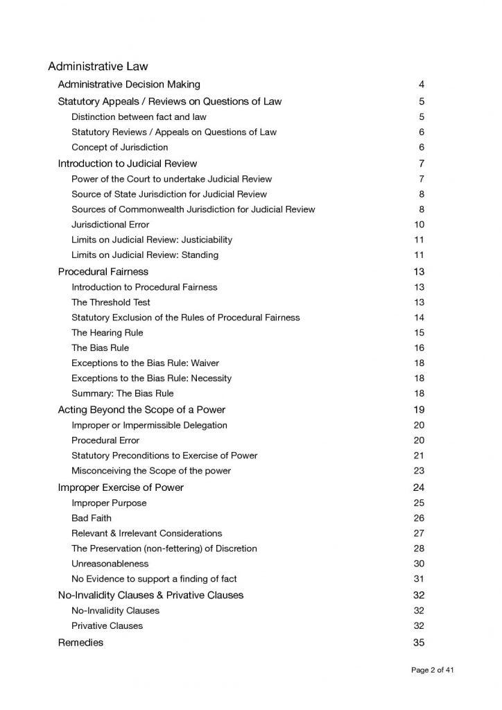 Adelaide LAW 2504: Administrative Law Summary notes + Exam skeleton