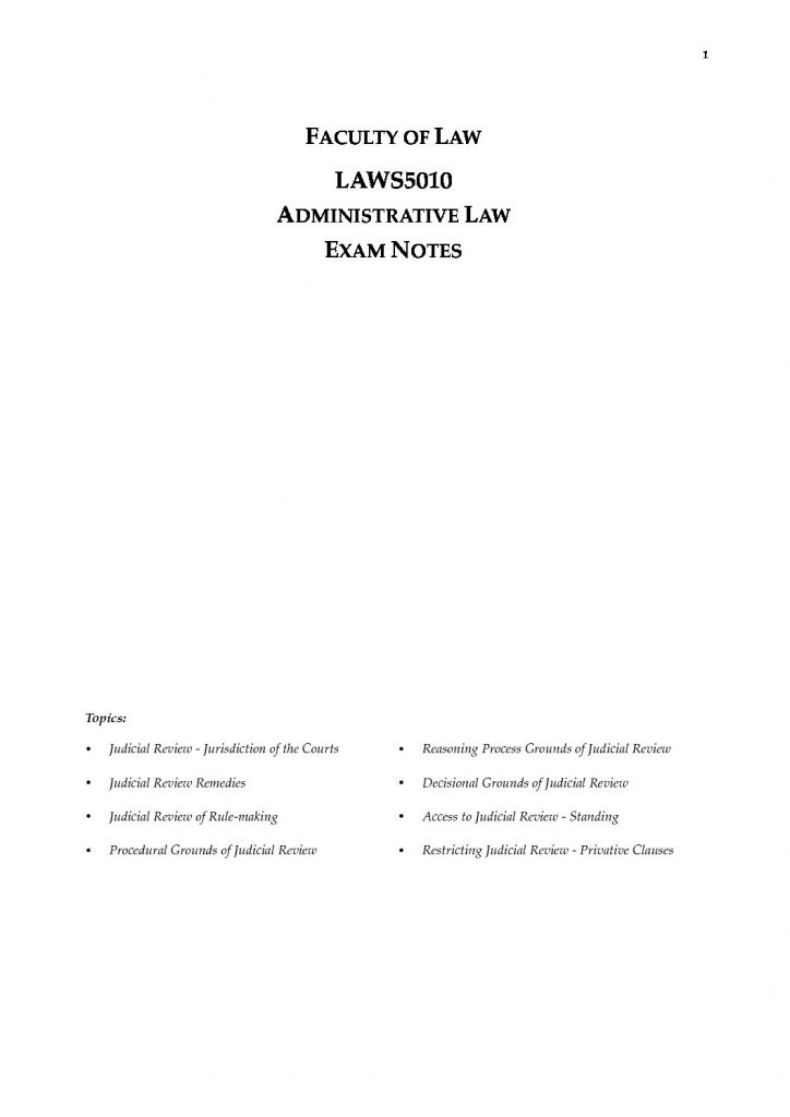 Administrative Law (LAWS5010 & LAWS2010) exam notes