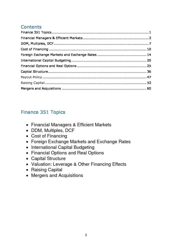 Advanced Financial Management (Finance 351) revision notes