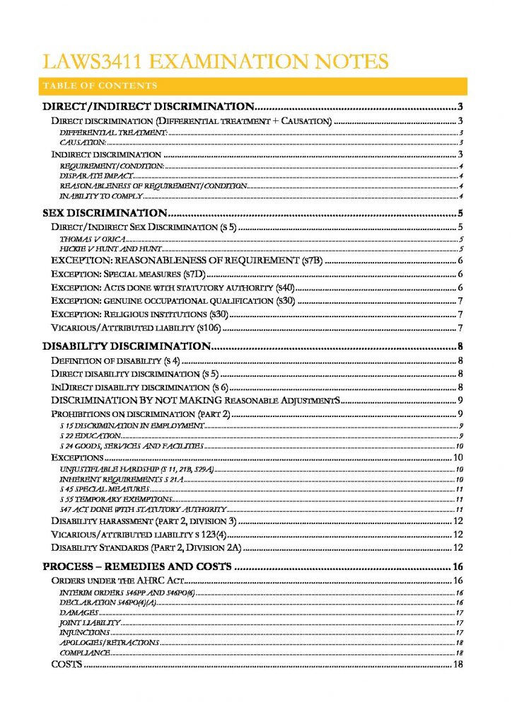 Anti-Discrimination Law (LAWS3411) exam notes