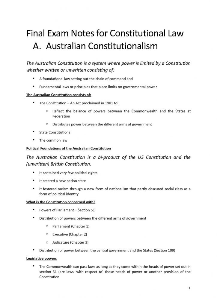 Australian Constitutional Law (70616) all topics notes – Distinction