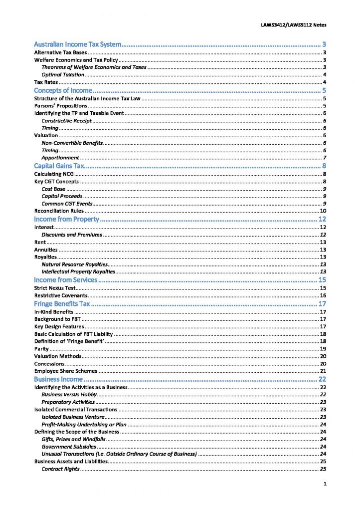 Australian Income Tax (LAWS3412) HD full exam notes
