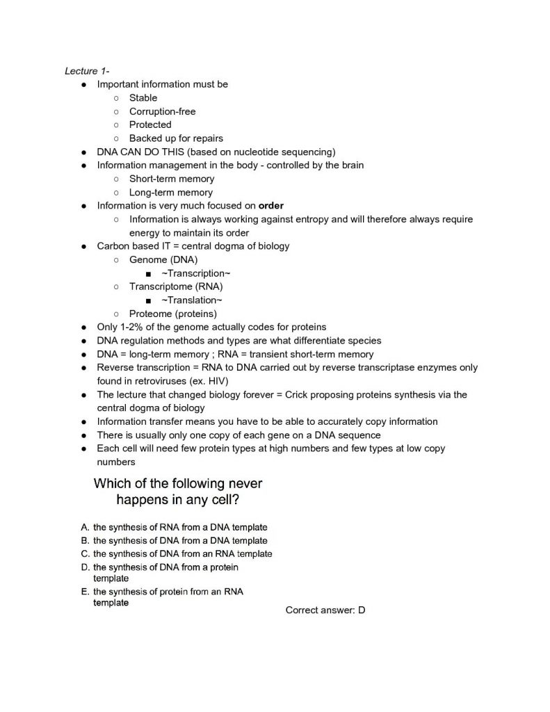 Biochemistry and Molecular Biology – MEDS2003 lecture notes