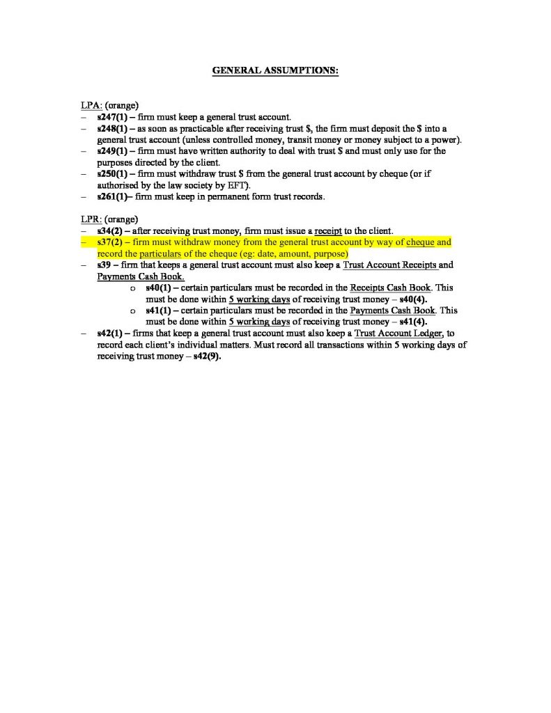 Bookkeeping and Trust Accounts exam template – LAWS11-321