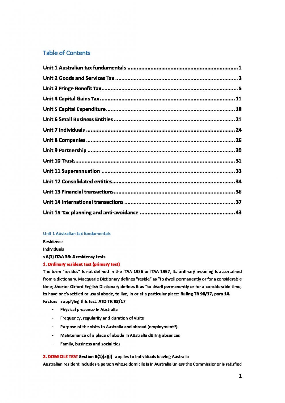 CA TAX 219 (Taxation Australia) notes StudyLast