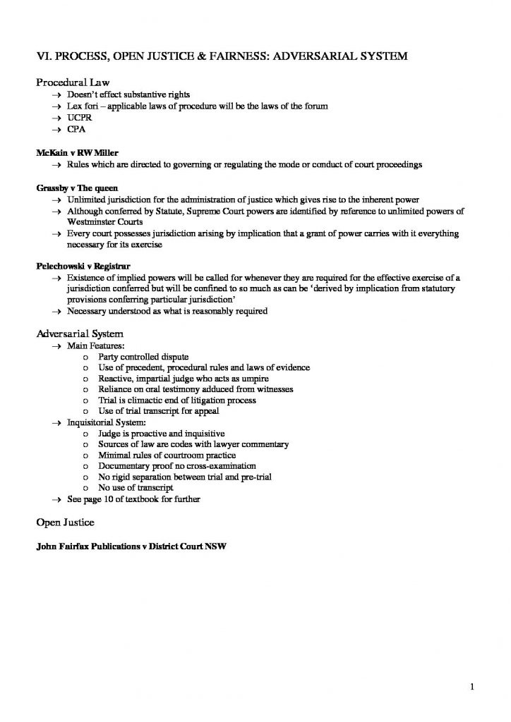 Civil Procedure Course Notes (LAWS1014)