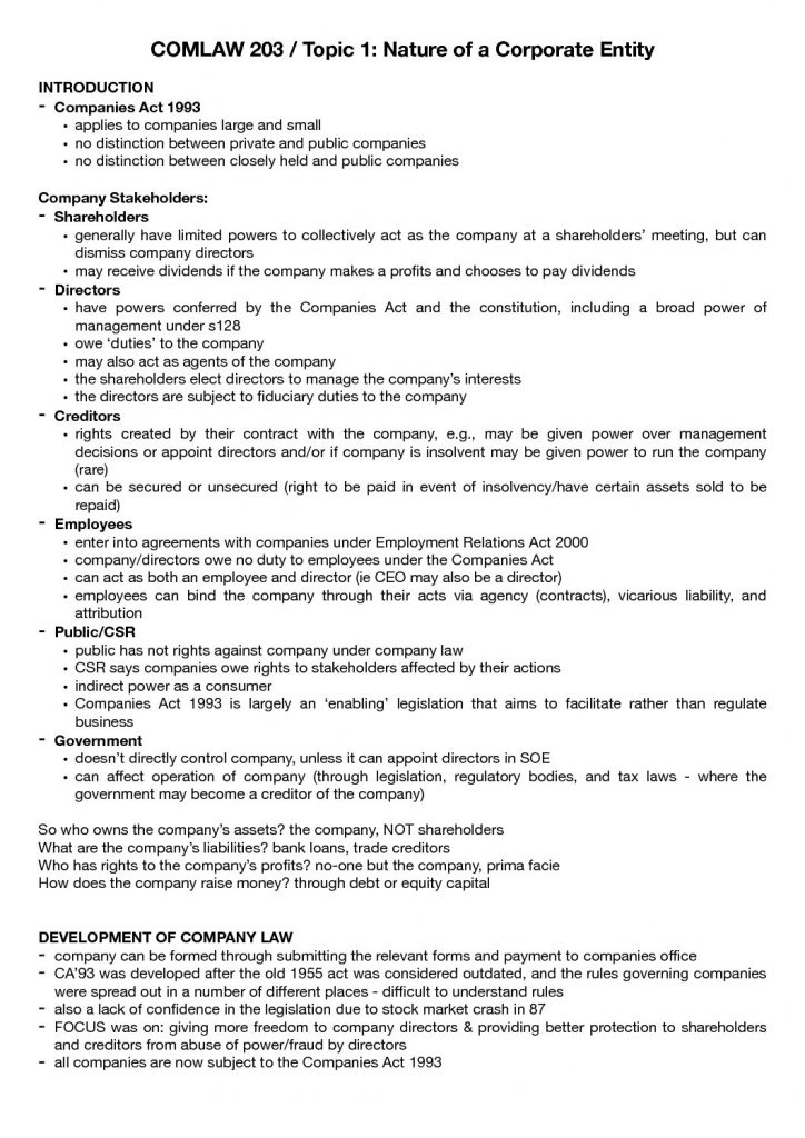 Company Law (COMLAW 203) notes