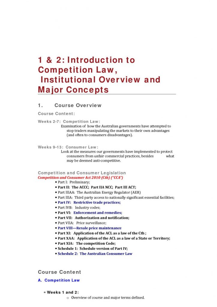 Competition and Consumer Law – 5021LAW complete notes