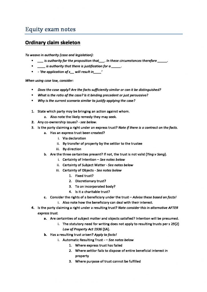 Comprehensive Equity (LAW 2502) exam notes