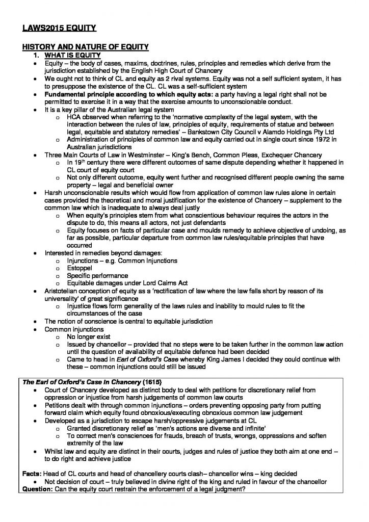 Comprehensive Equity (LAWS5015 & LAWS2015) Notes