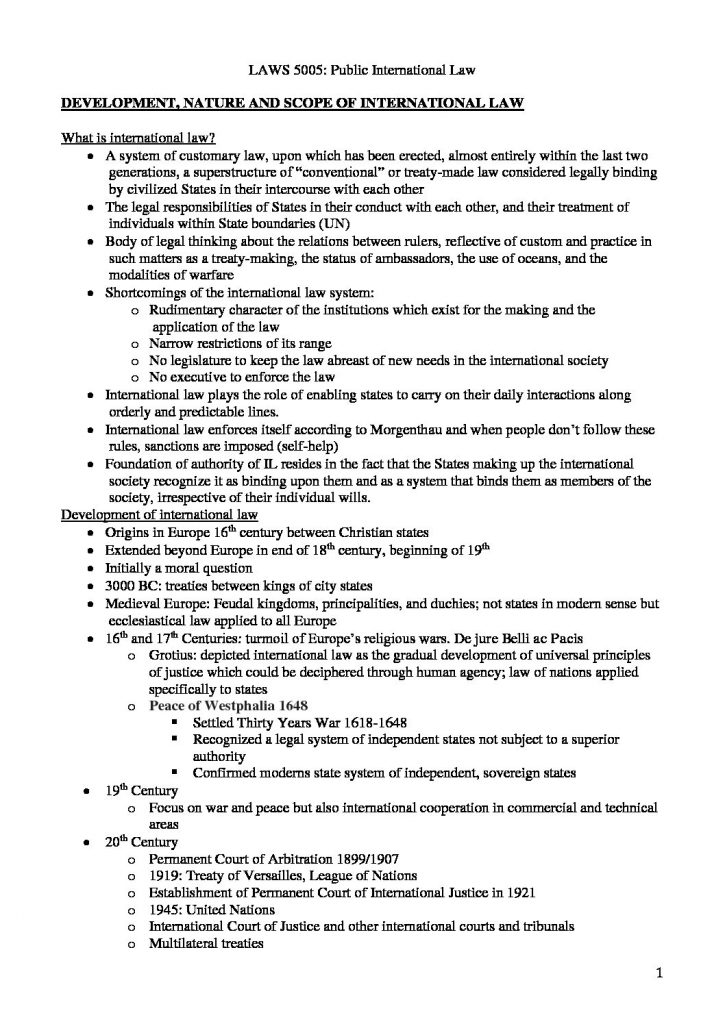 Comprehensive Public International Law (LAWS1023 & LAWS5005) notes – PIL