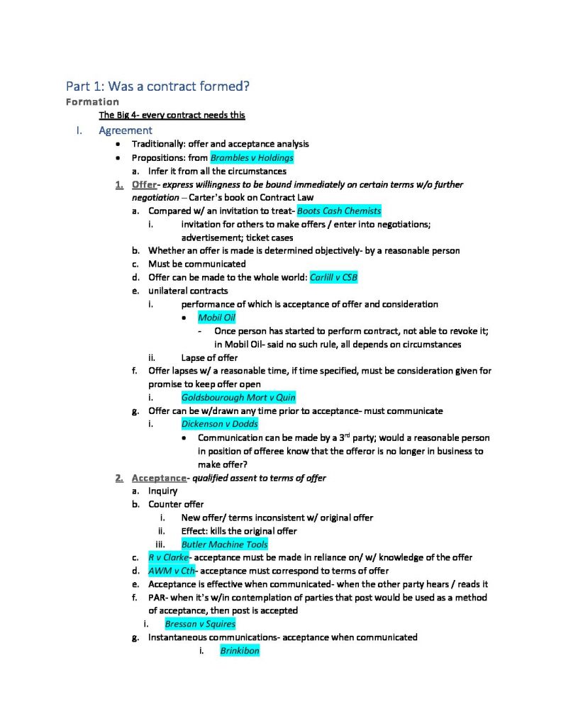 Contracts (LAWS5002) final exam scaffold