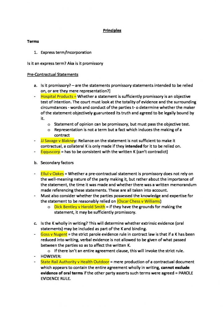 Contracts Law (LAWS1015) revision notes