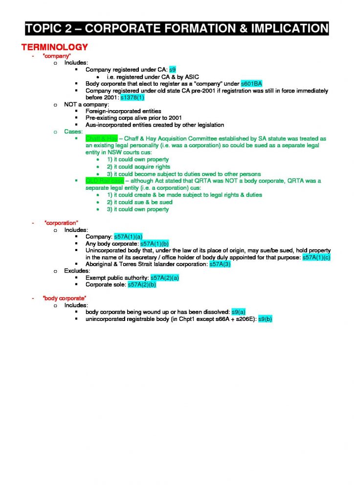 Corporations Law (LAWS2014 & LAWS5014) detailed notes