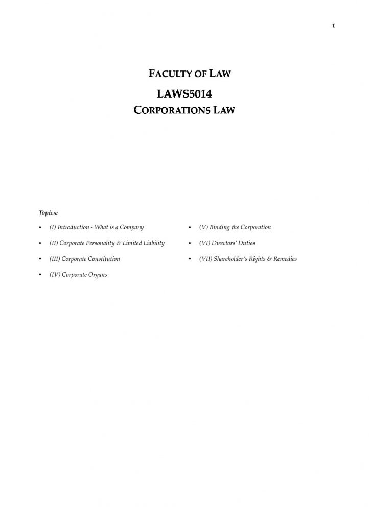 Corporations Law (LAWS5014 & LAWS2014) full course notes
