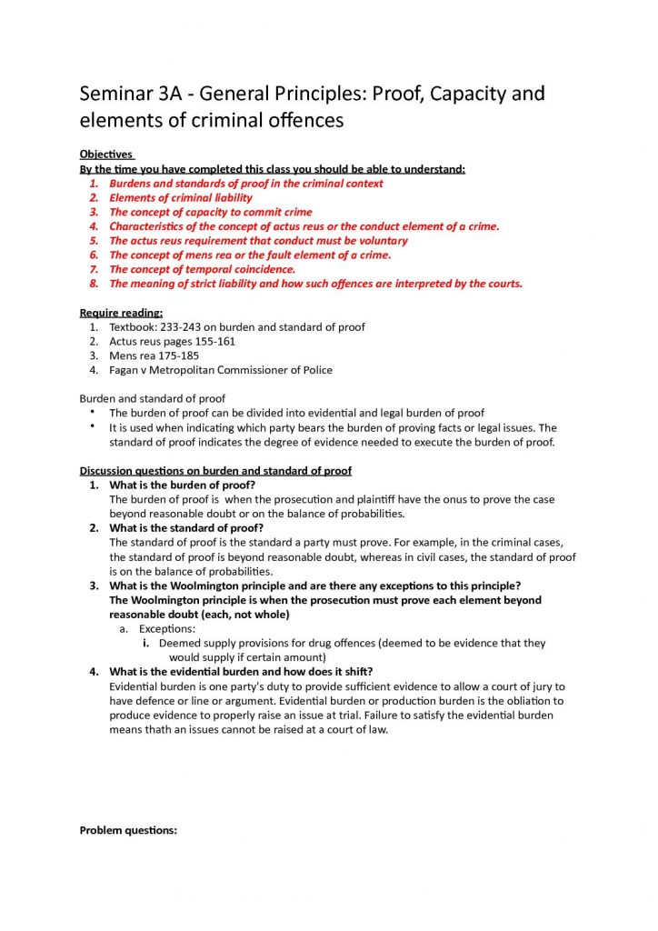 Criminal Law and Procedure (70114 ) week 3-10 notes for final exam