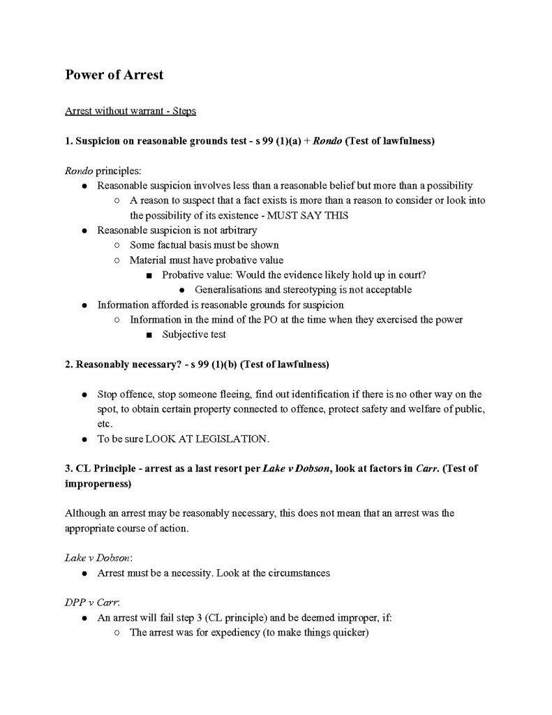 Crime and the Criminal Process (LAWS1021) Problem Question Notes