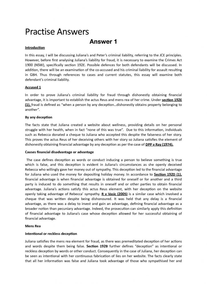 Criminal Law and Procedure (70114) problem questions solving guide