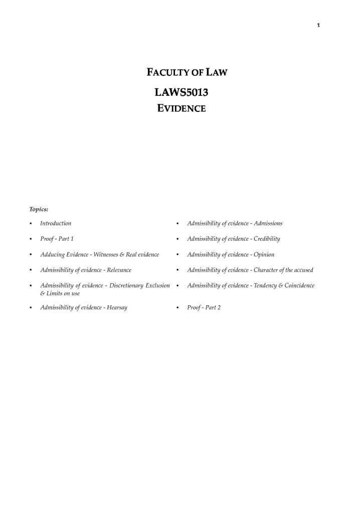 Evidence (LAWS5013 & LAWS2016) complete exam notes – USYD