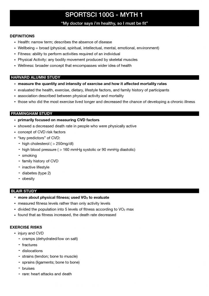 Exercise and Fitness: Myths and Reality (SPORTSCI 100G) notes
