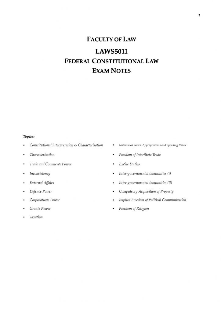 Federal Constitutional Law (LAWS5011 & LAWS2011) full exam notes