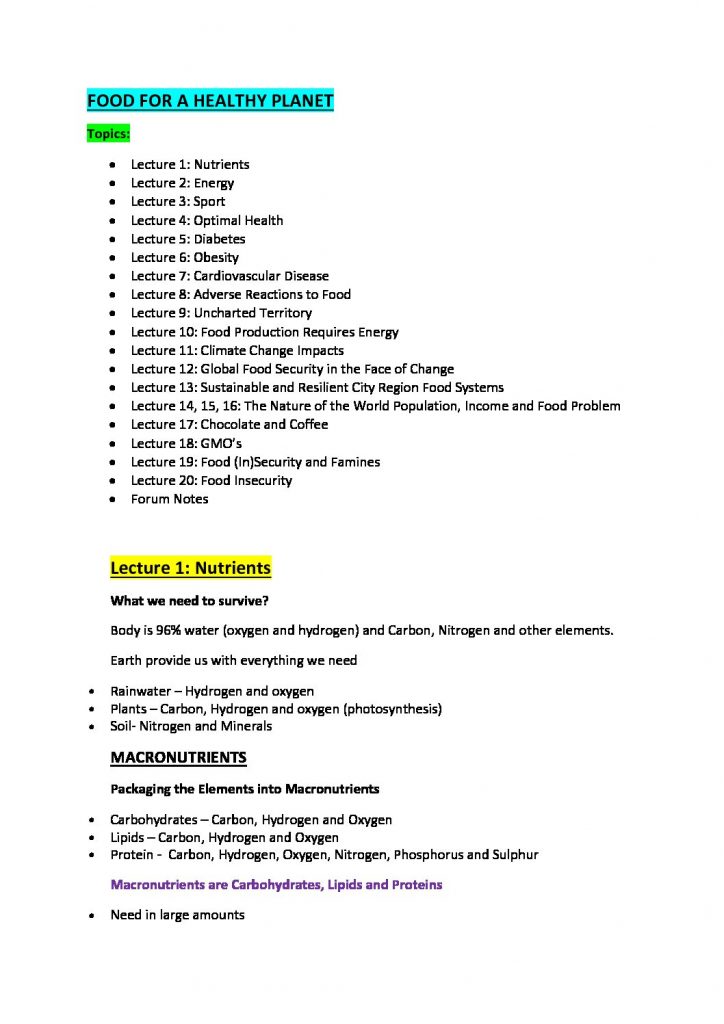 Food for a Healthy Planet (UNIB10009) summary notes