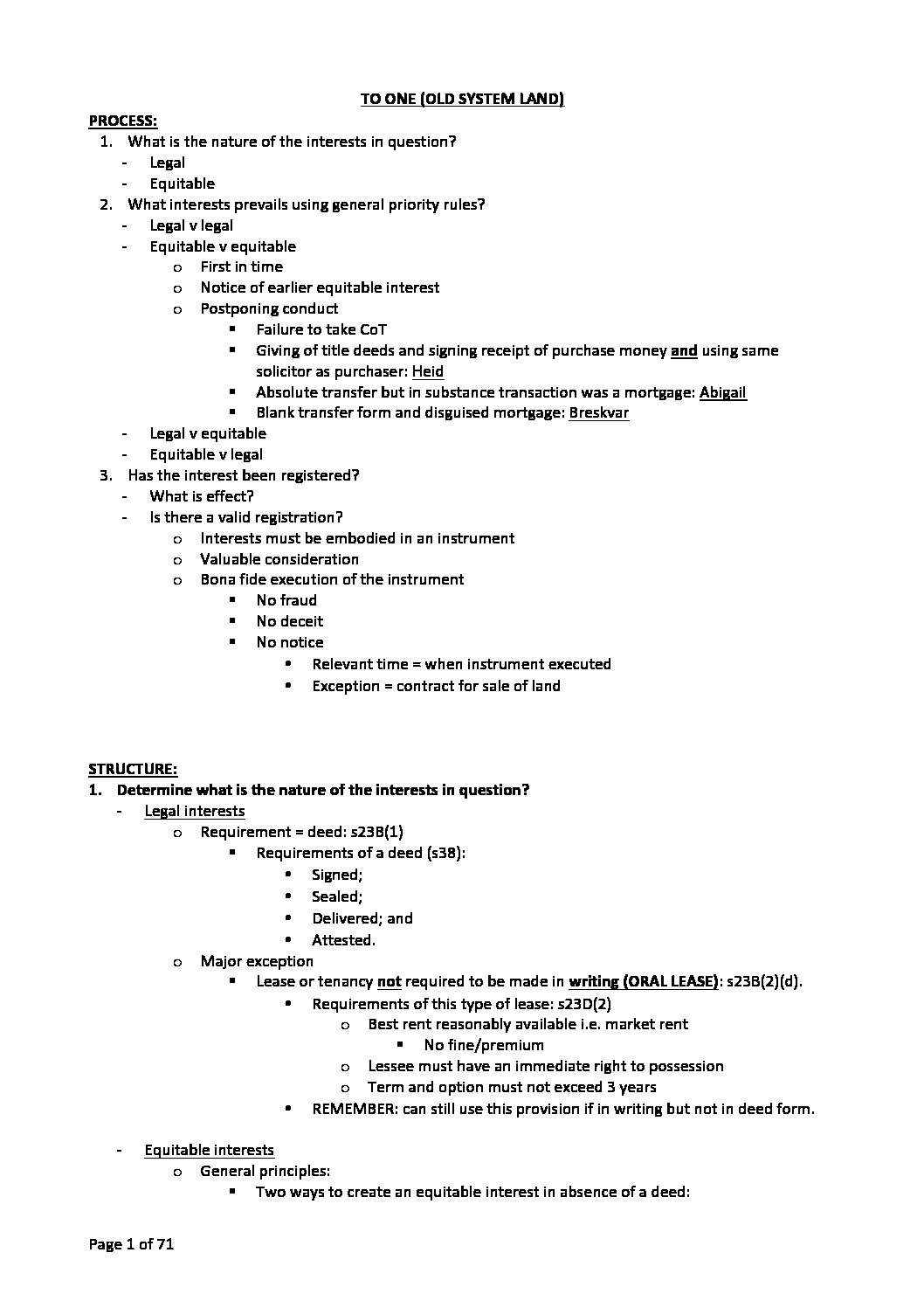 How to answer problem questions in Real Property (LAWS2017 & LAWS5012