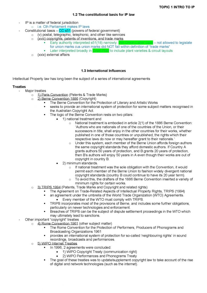 IP: Copyright and Designs (LAWS3480 & LAWS5180) notes