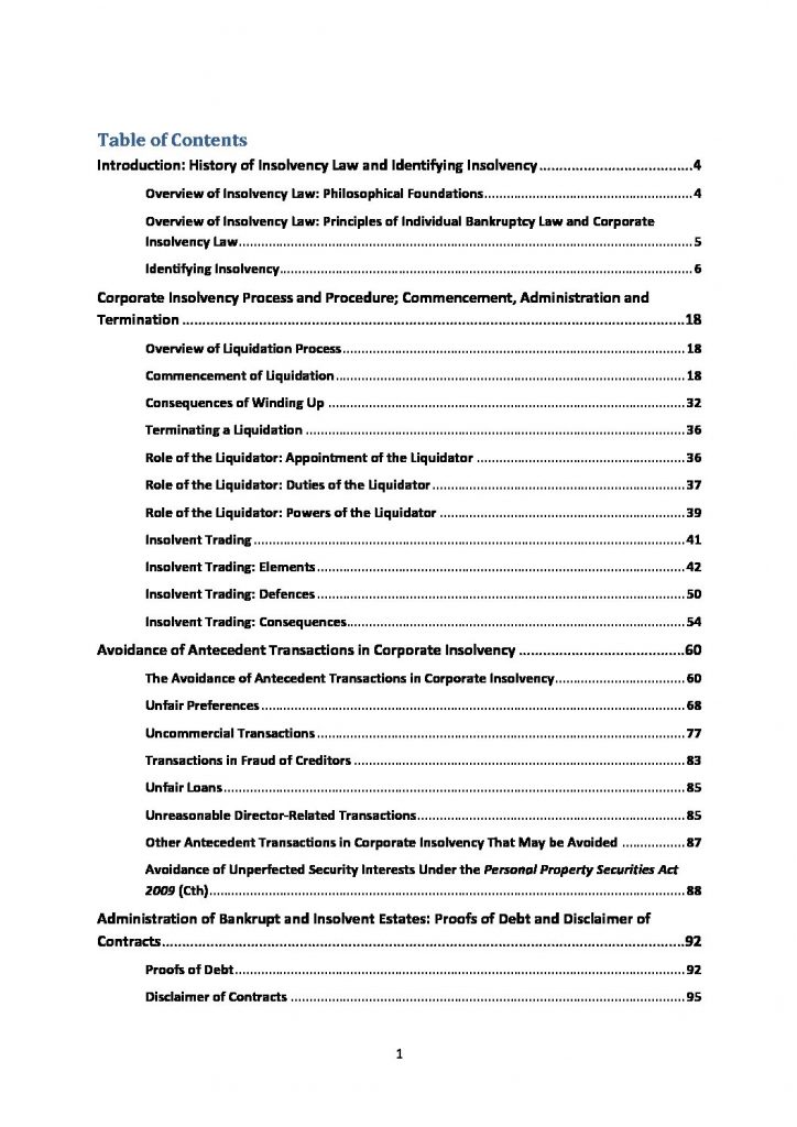 Insolvency Law (LAWS3445 & LAWS5145) complete summary notes