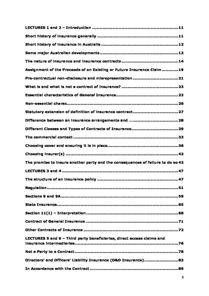 Insurance Law and Risk (LAWS3503) – full course notes with case summaries
