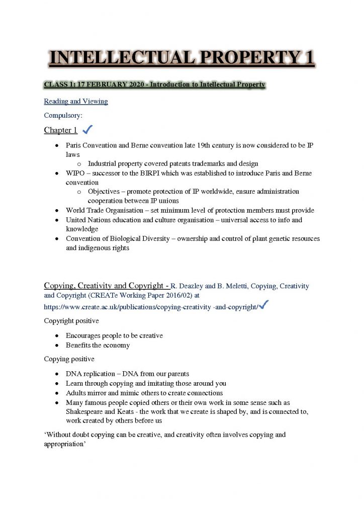 Intellectual Property 1 (LAWS3046) Complete Notes