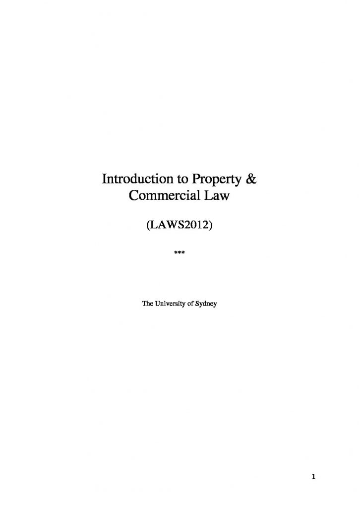 Intro to Property and Commercial Law (LAWS2012) course summary