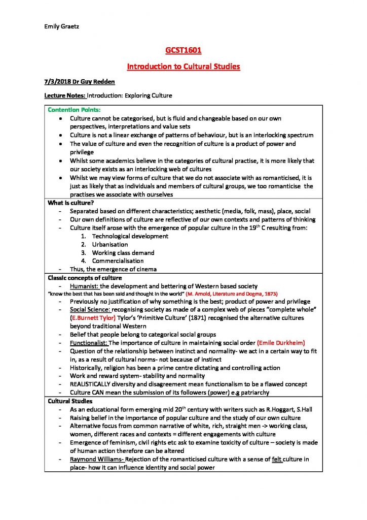 Introduction to Cultural Studies (GCST1601) comprehensive summary
