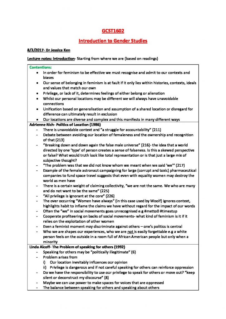 Introduction to Gender Studies (GCST1602) summaries