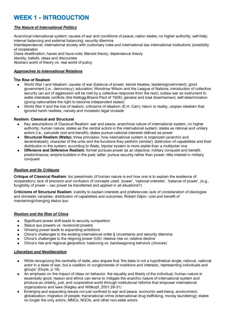 Introduction to International Relations – GOVT1621 Full Semester Notes