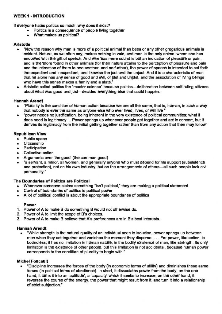 Introduction to Politics (GOVT1641) Complete Notes