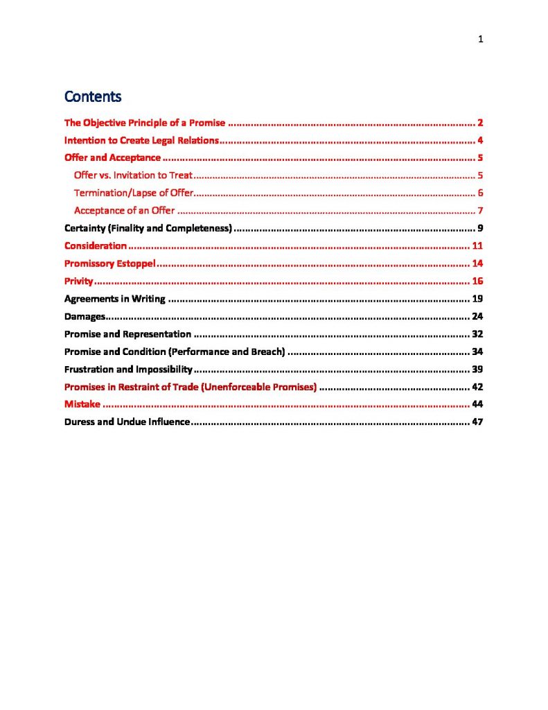 LAW 241 – Law of Contract course summary notes