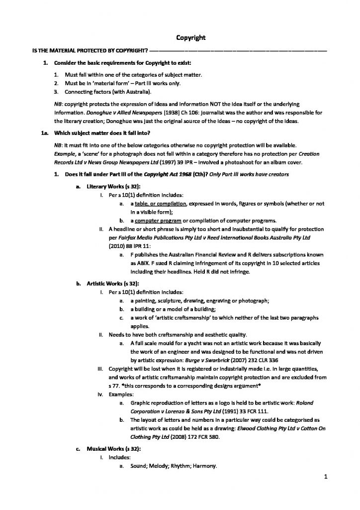 LAW 2514 – Intellectual Property Law comprehensive notes