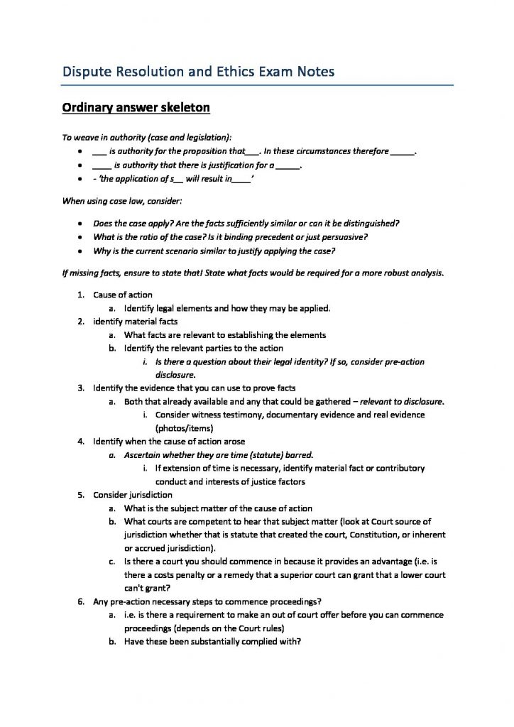 LAW 3501 – Dispute Resolution and Ethics comprehensive notes