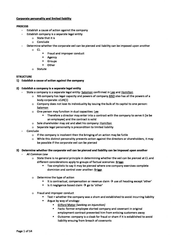 LAWS2014 Corporations Law – Problem questions answer outlines