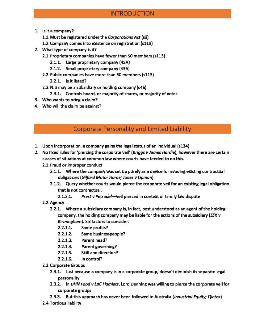 LAWS2014: Corporations Law exam scaffolds – USYD