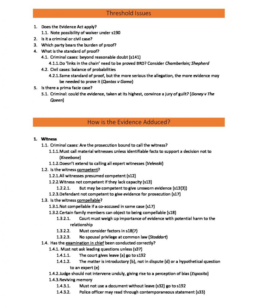LAWS2016: Evidence exam scaffolds – USYD