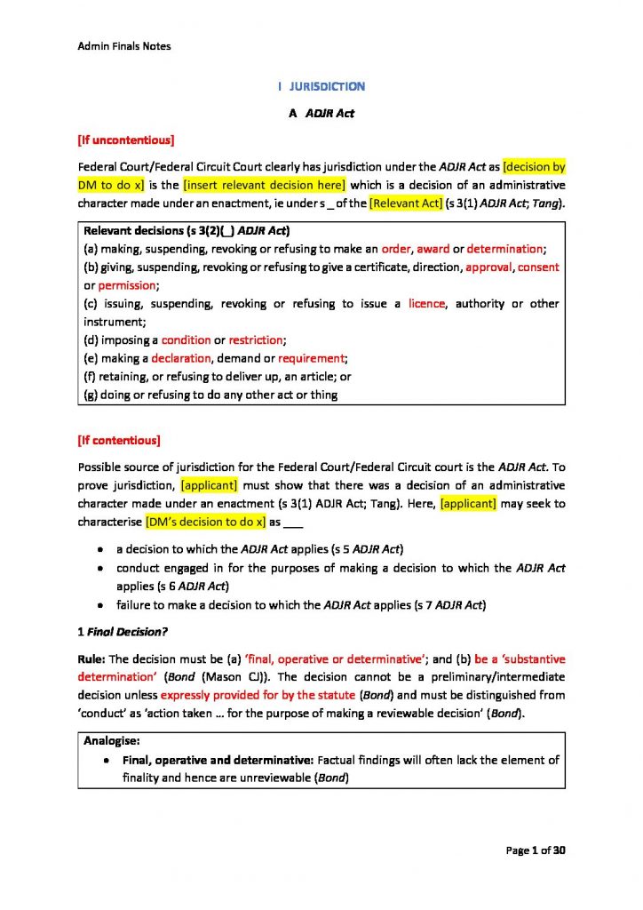 LAWS2201- Administrative Law final exam notes